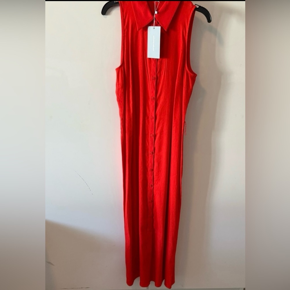 ANTONIO MELANI Red Sleeveless Mock Neck Sheath Maxi Dress